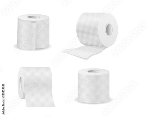 Toilet paper roll vector towel tissue icon. Isolated kitchen 3d paper toilet illustration wc realistic tape bathroom isometric cylinder.