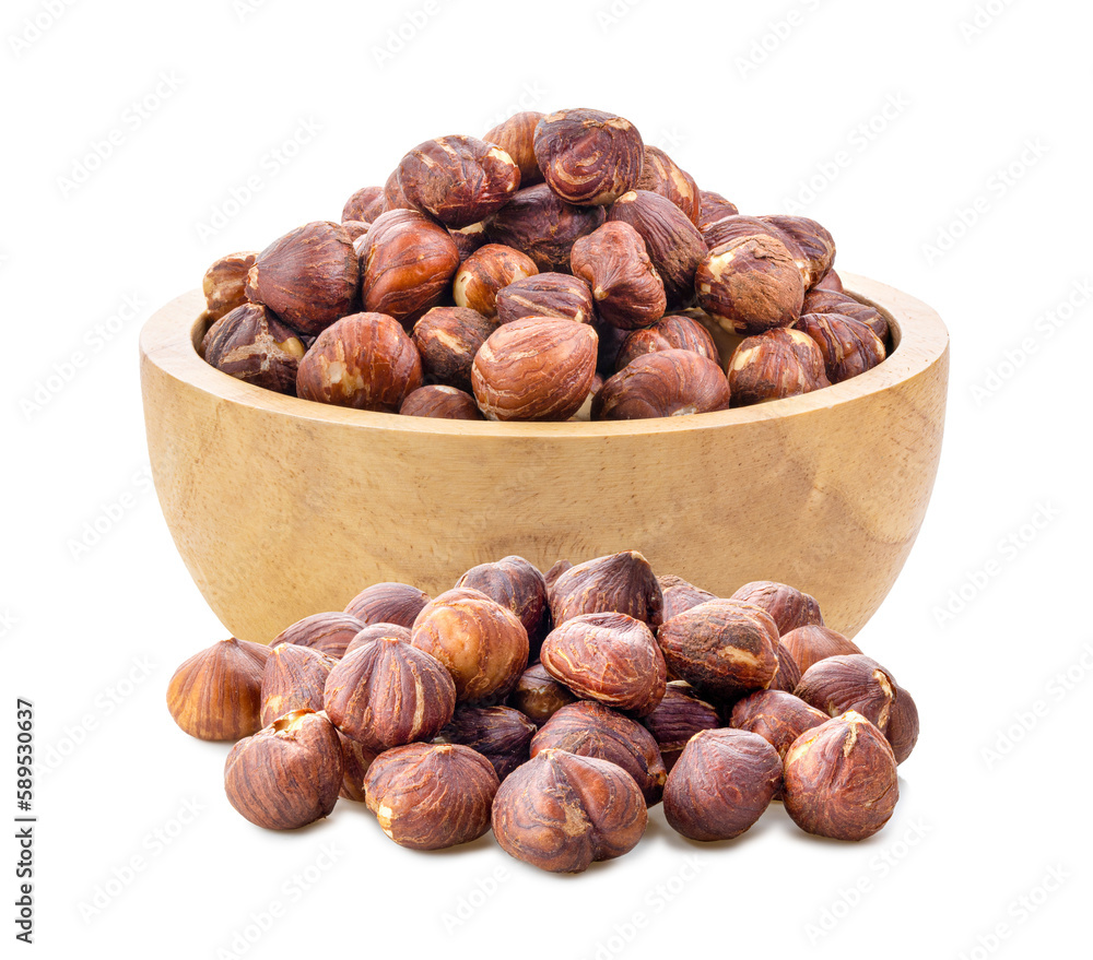 Obraz premium hazelnuts in wood bowl on transparent png