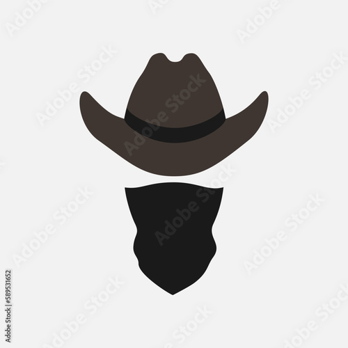 Cowboy graphic icon. Cowboy hat and bandana isolated sign on white background. Symbol of Wild West. Vector illustration
