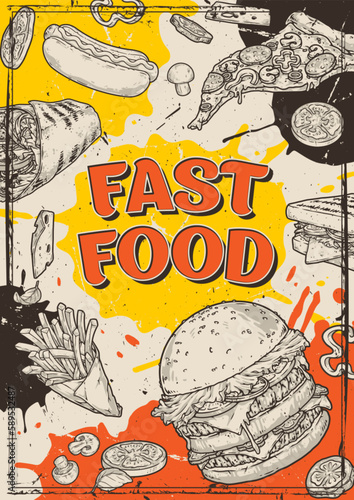Fast food vintage poster colorful