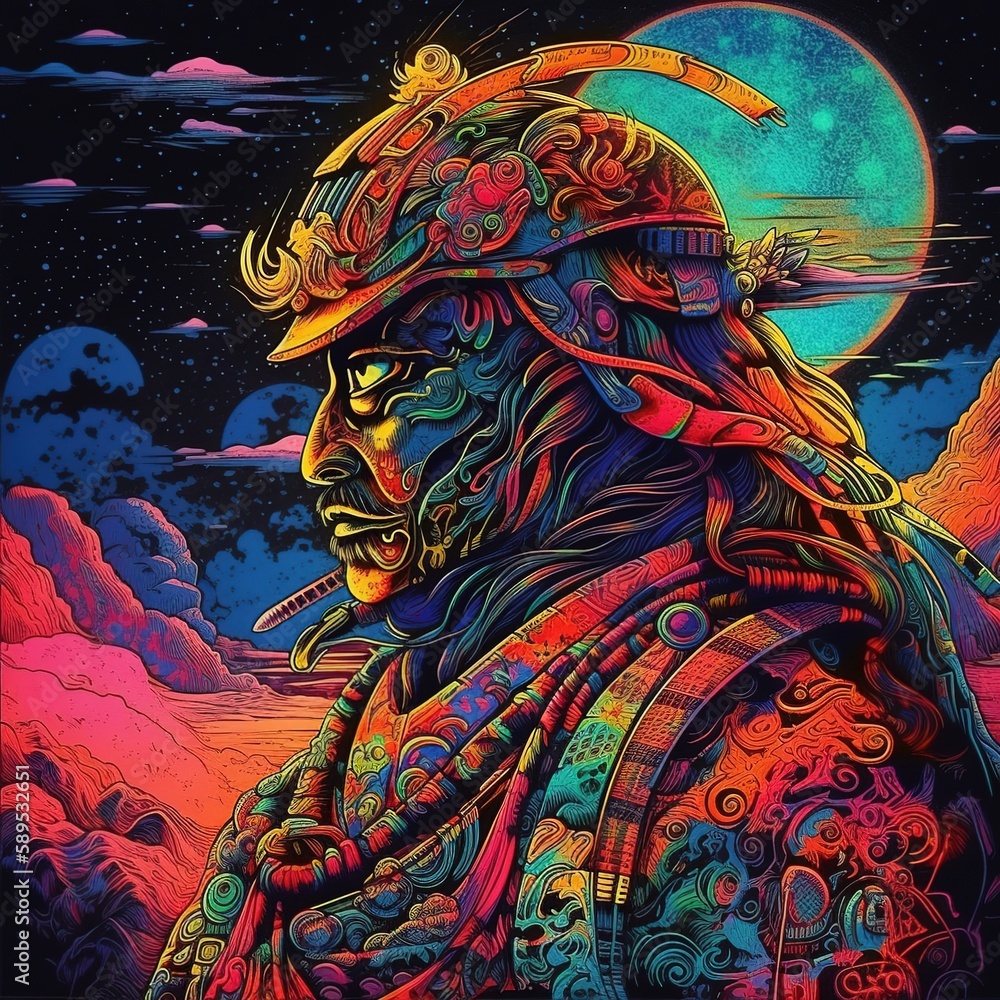 Neon samurai in the moonlight Neon samurai in the moonlight