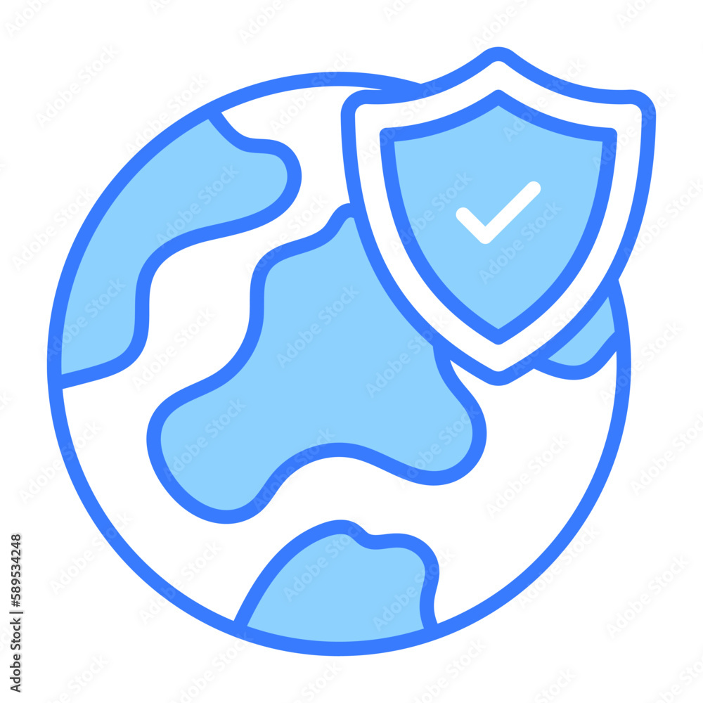 Security shield with world globe denoting concept vector of global protection in modern style