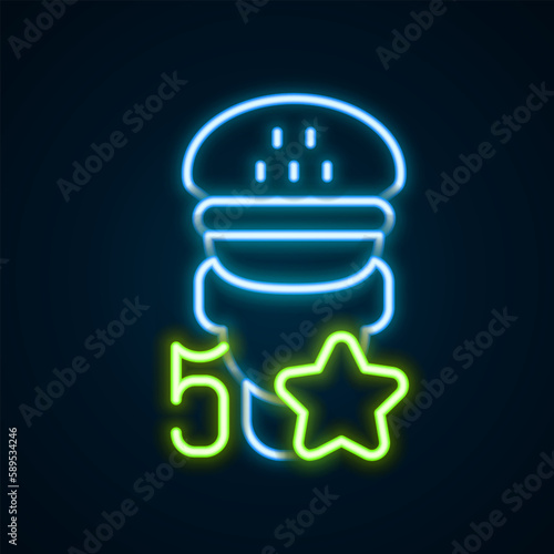 Glowing neon line Taxi service rating icon isolated on black background. Colorful outline concept. Vector