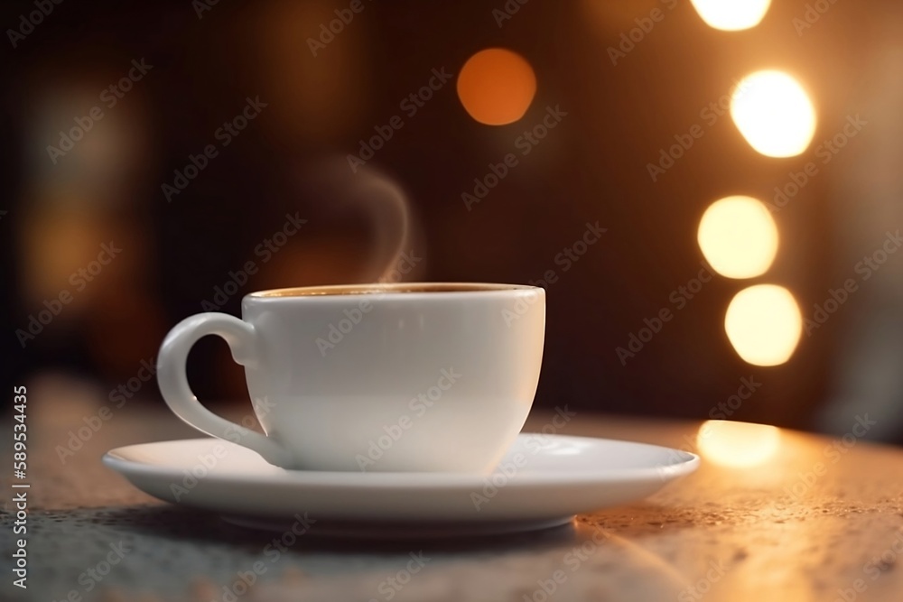 Coffee Cup on Table in Cafe - Breakfast and Coffeehouse Concept with Copy Space and Background Blur Coffee Cup on Table in Cafe - Breakfast and Coffeehouse Concept with Copy Space and Background Blur