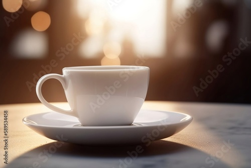 Coffee Cup on Table in Cafe - Breakfast and Coffeehouse Concept with Copy Space and Background Blur