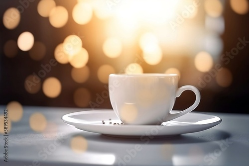 Coffee Cup on Table in Cafe - Breakfast and Coffeehouse Concept with Copy Space and Background Blur