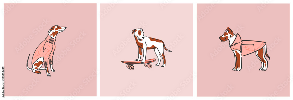 Hand drawn vector abstract graphic line collection set with diverse cute funny cartoon dogs characters.Vector illustration of funny cartoon different breeds dogs in trendy flat style. Line dog icon. Hand drawn vector abstract graphic line collection set with diverse cute funny cartoon dogs characters.Vector illustration of funny cartoon different breeds dogs in trendy flat style. Line dog icon.
