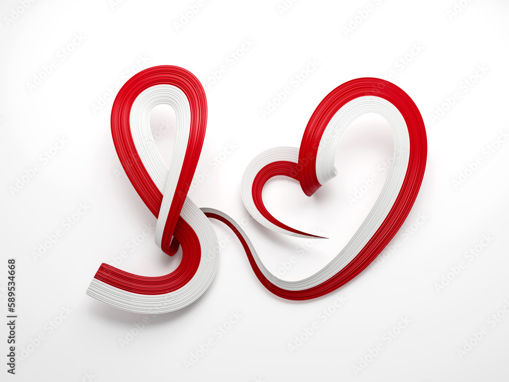 3d Flag Of Poland, Heart Shaped Wavy Awareness Ribbon flag On White Background, 3d illustration 3d Flag Of Poland, Heart Shaped Wavy Awareness Ribbon flag On White Background, 3d illustration