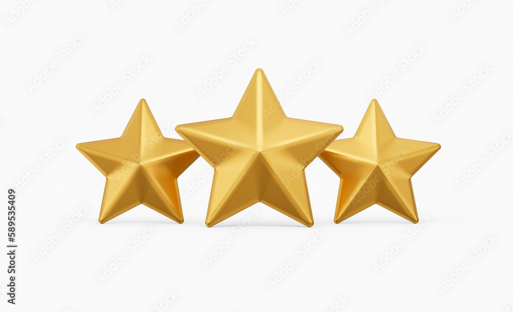 3d Three Golden Shiny Rating Stars Symbols Isolated On White Background, 3d illustration 3d Three Golden Shiny Rating Stars Symbols Isolated On White Background, 3d illustration