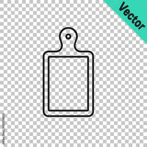 Black line Cutting board icon isolated on transparent background. Chopping Board symbol. Vector