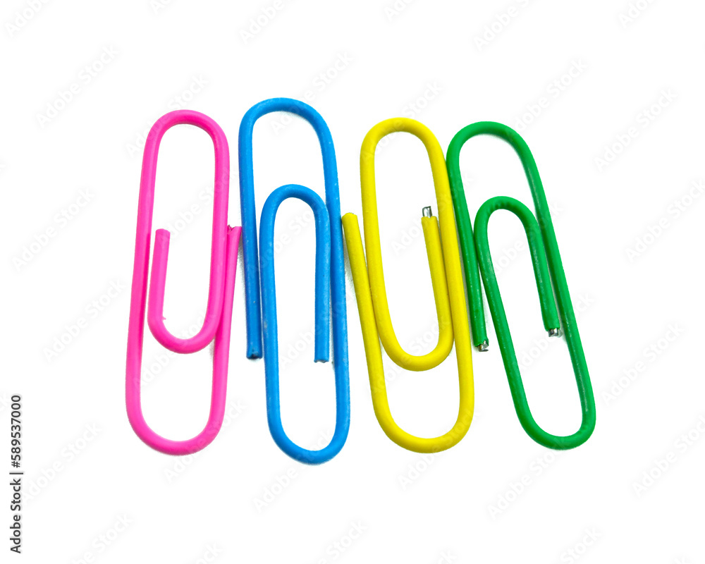 different colored paperclips isolated on white background different colored paperclips isolated on white background