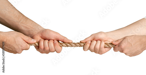 Hands holding rope with fingers on white background. each one is shot