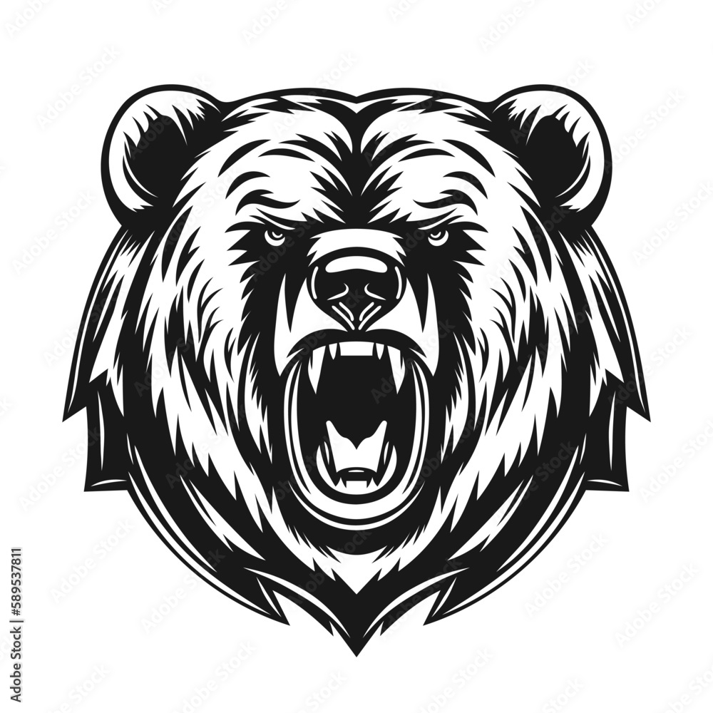 Bear head roaring. Vector illustration.