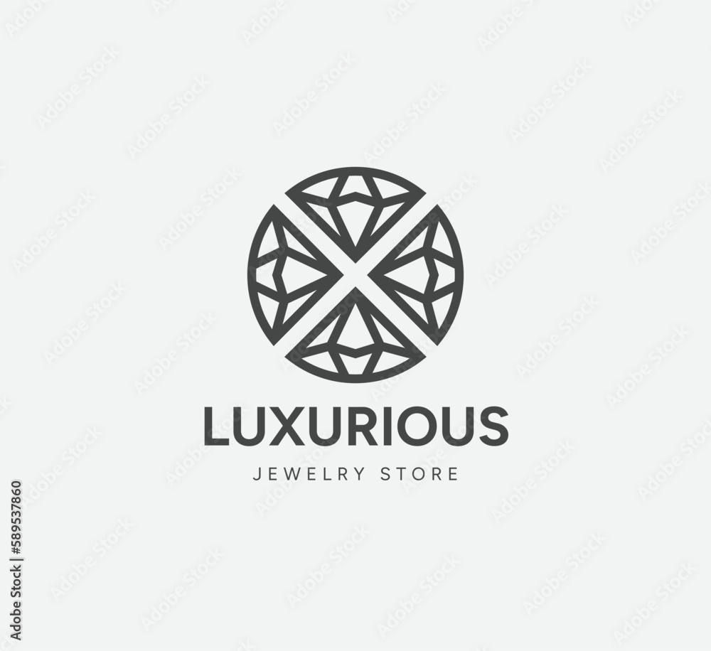 linear logo of luxurious diamond jewelry for your business