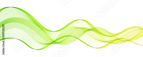 Abstract Background with Transparent Gradient  Green and Yellow Wave Line on White Backdrop. Creative Line Art for Universal Use. © Nata_Smilyk ッ