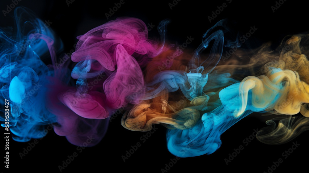colored smoke on a black background. selective focus, art Generative AI,