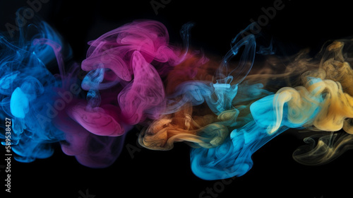 colored smoke on a black background. selective focus, art Generative AI,