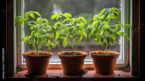 Seedlings of cucumbers in cups. Selective focus. Generative AI,