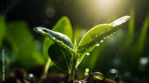sprouts of fresh greenery on the soil.selective focus, nature Generative AI,