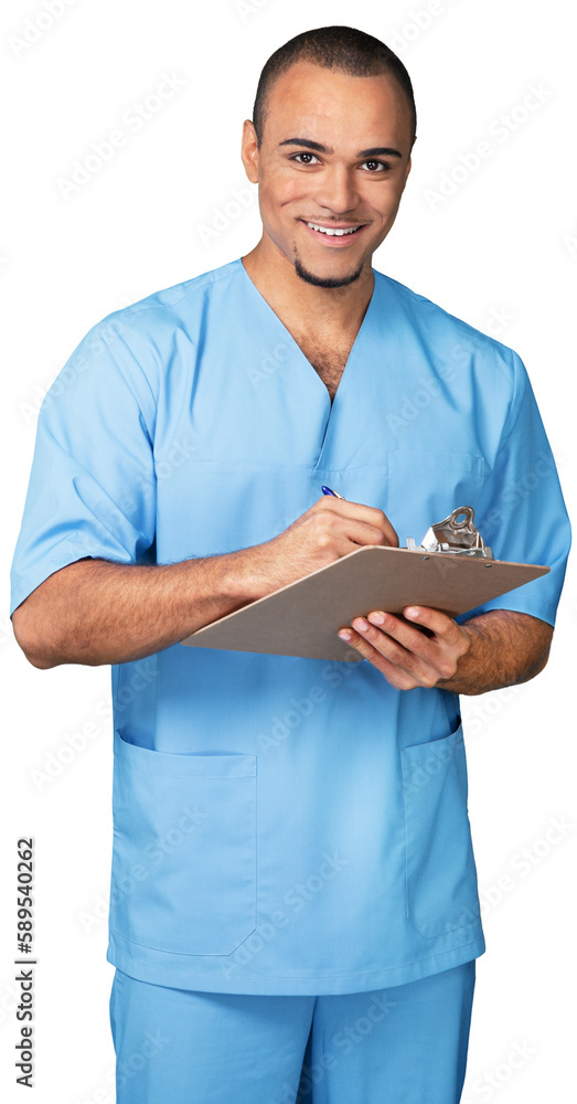 Portrait of a Male Nurse , Doctor Writing on Clipboard Portrait of a Male Nurse , Doctor Writing on Clipboard
