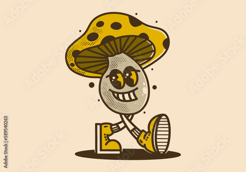 Vintage mascot character design of smiling yellow mushroom