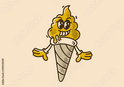 Vintage mascot character design of a ice cream cone