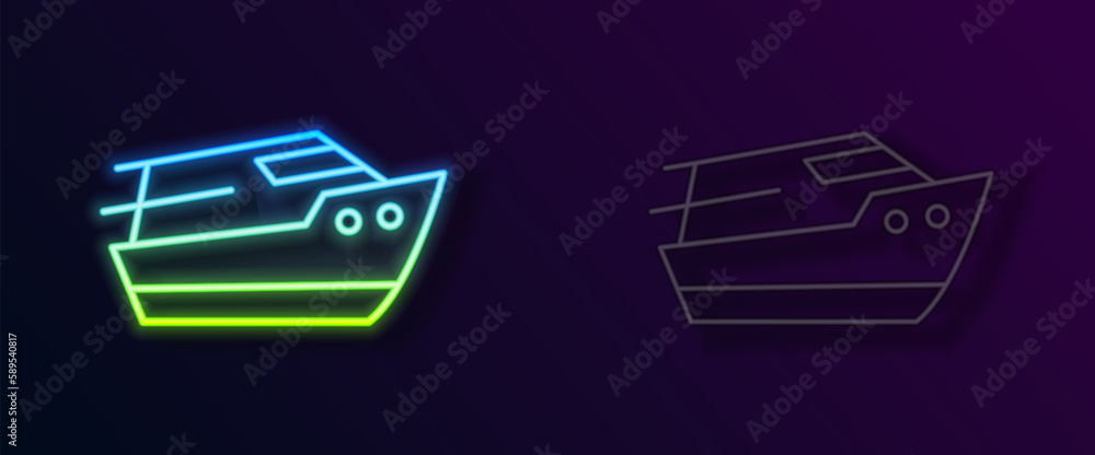 Glowing neon line Speedboat icon isolated on black background. Vector Glowing neon line Speedboat icon isolated on black background. Vector