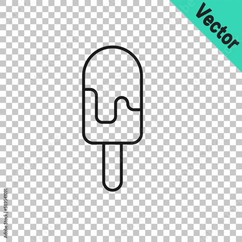 Black line Ice cream icon isolated on transparent background. Sweet symbol. Vector