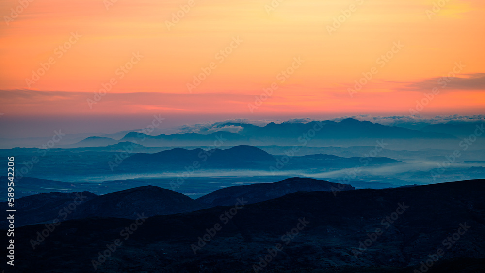 Good morning mountains. Sunrise landscape from the Sierra Nevada mountain range, Spain.