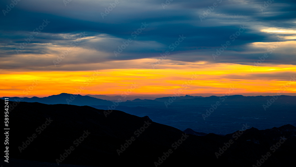 Sunset landscape from the Sierra Nevada mountain range, Spain.