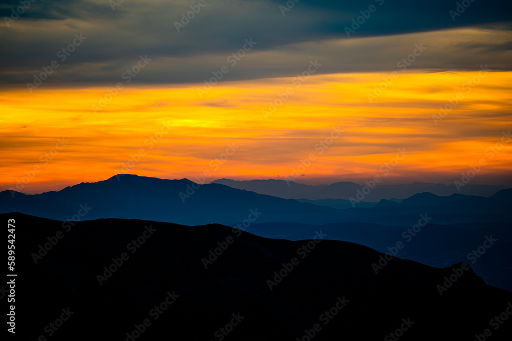 Sunset landscape from the Sierra Nevada mountain range, Spain.