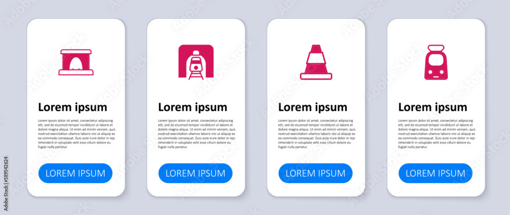 Set Train and railway, Traffic cone, tunnel and Railway. Business infographic template. Vector Set Train and railway, Traffic cone, tunnel and Railway. Business infographic template. Vector