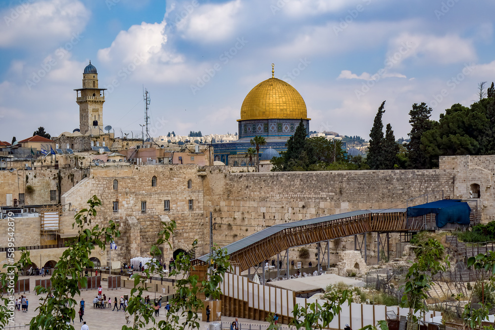 Jerusalem, Western Wall with Dome of the Rock
