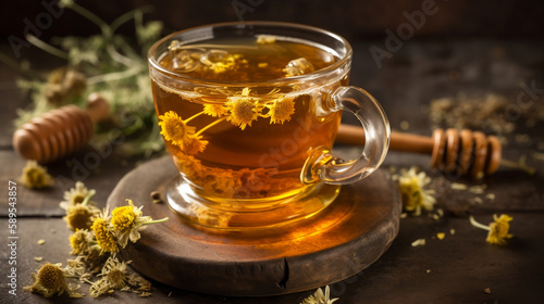 Honey and Herbal tea. Generative AI.