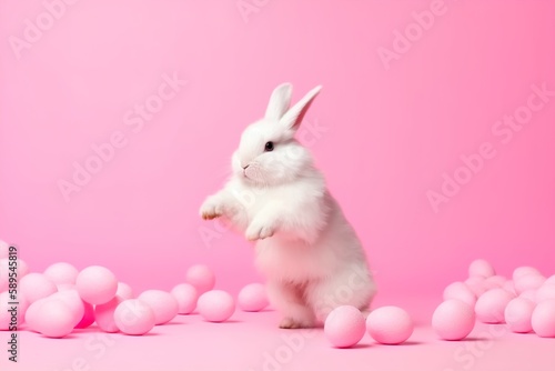 Easter bunny and easter eggs created with Generative AI © RuslanaArt