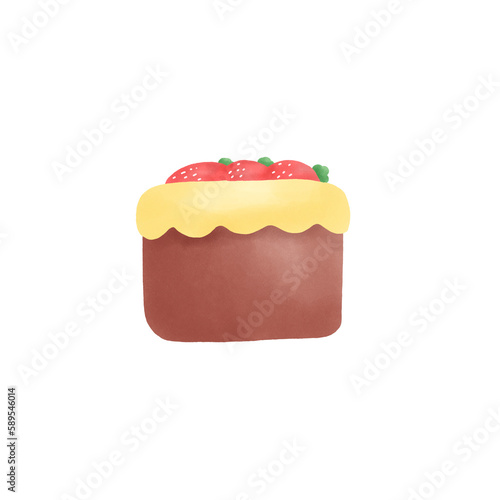 A chocolate cake with strawberry on it