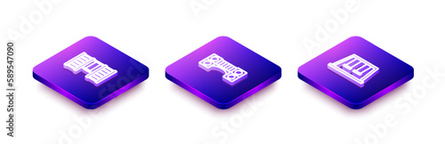 Set Isometric line Swedish wall, Playground kids bridge and Swings for icon. Vector