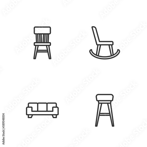 Set line Chair, Sofa, and Armchair icon. Vector