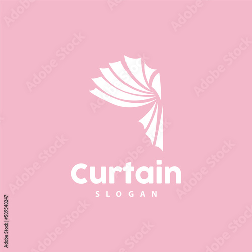 Curtain Logo, Home Interior Simple Design, Furniture Window Curtain Vector, Illustration Symbol Icon
