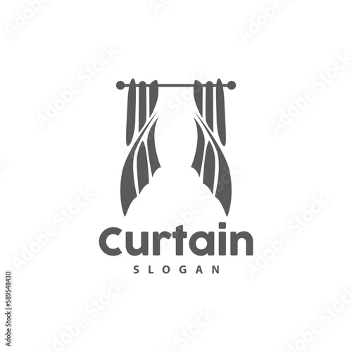 Curtain Logo, Home Interior Simple Design, Furniture Window Curtain Vector, Illustration Symbol Icon