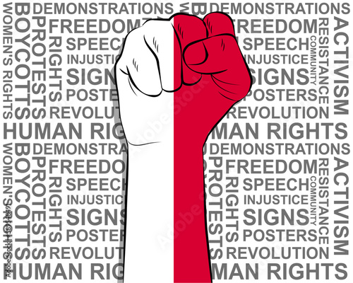 Raised fist on Monaco flag, political news banner, victory or win concept, freedom symbol