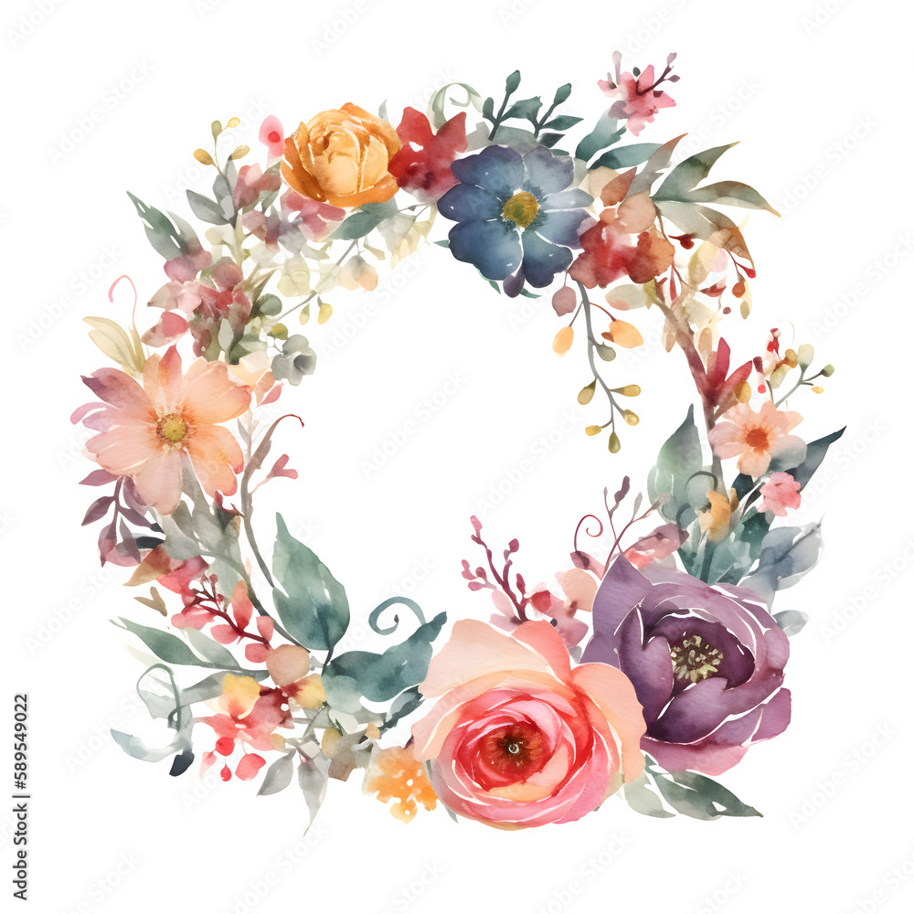 Watercolor Floral Frame with Roses and Greenery. Perfect for Bridal Brunch Invitations. PNG Transparent Background