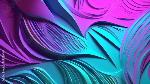 Abstract Neon Papercut Background - Generative AI