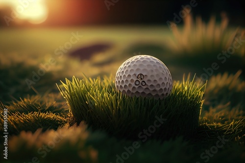 A Serene View of a Golf Ball Resting on Lush Green Grass, Inviting a Relaxing Game of Golf in Nature's Lap