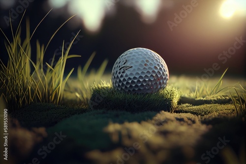 Serene Landscape: A Golf Ball Rests on Lush Green Grass, Inviting a Relaxing Game of Golf in Nature's Embrace