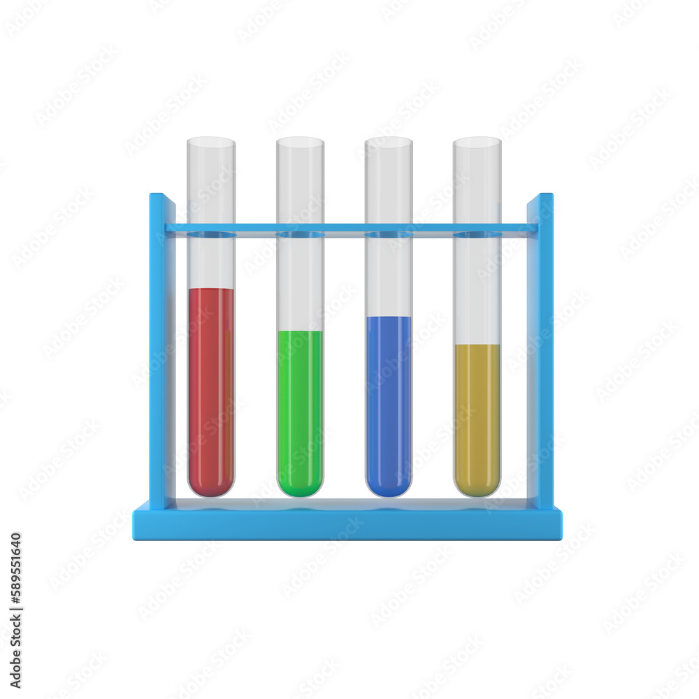 Fototapeta premium scientific cartoon medical test tube chemical on transparent background. 3d render science and technology concept. 