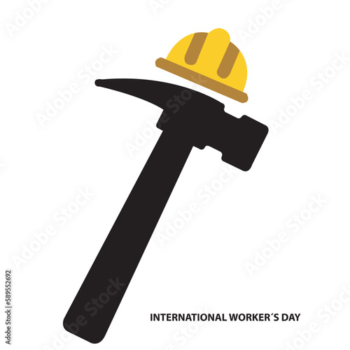 Icono vector de un martillo y un casco de obrero