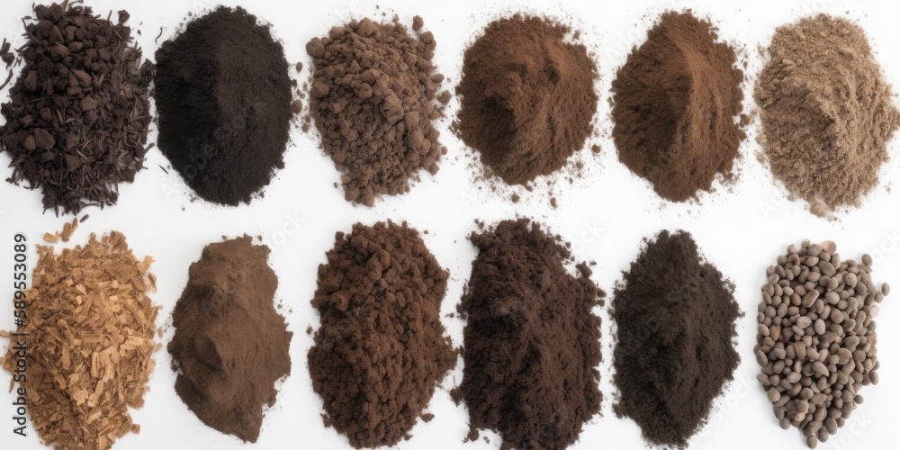 Many different soils, examples of fertile ones. Generative ai. Stock