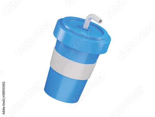 Paper plastic beverage cup with tube for soda juice coffee tea fast food icon 3d rendering 