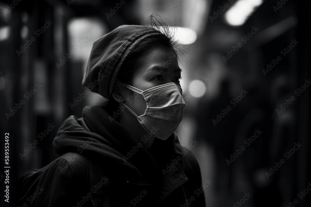 People Wearing Face Masks Reflecting Global Pandemic and Its Impact on Daily Life, Generated by AI People Wearing Face Masks Reflecting Global Pandemic and Its Impact on Daily Life, Generated by AI